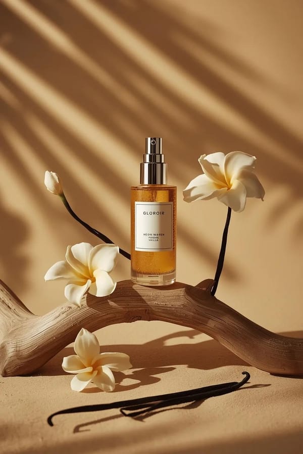 - Ultra-cinematic luxury skincare product photography of a translucent amber serum pump bottle…