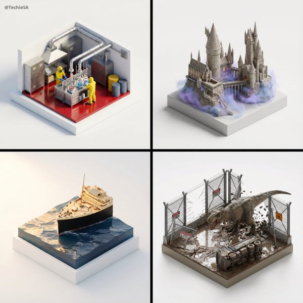 Stylized, ultra high-fidelity 3D isometric miniature diorama, 35–40° isometric view, palm-sized…