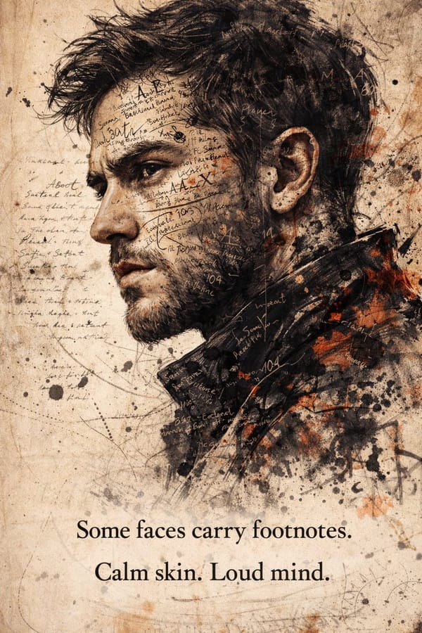 Use the uploaded photo as the main face reference. A dramatic, high-impact portrait rendered in…