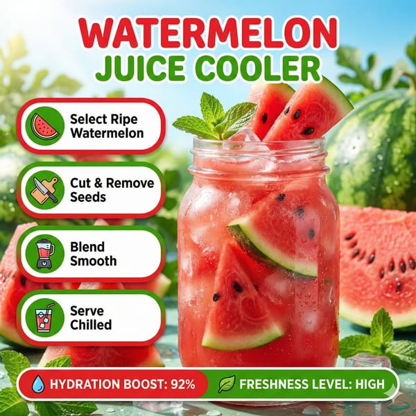 Bright summer infographic showcasing watermelon juice, icy texture, watermelon wedges floating.…