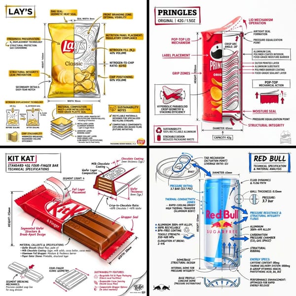 Create a branded technical infographic of a [SNACK], combining a realistic photograph or photor…