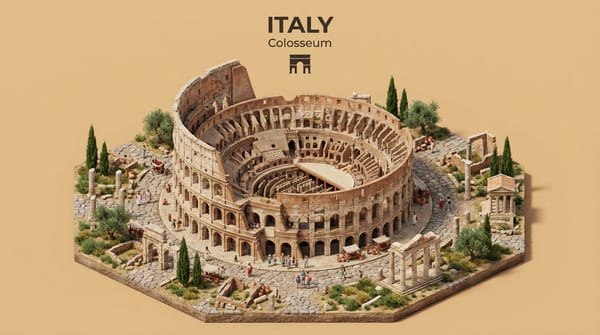 \Create an isometric miniature 3D diorama representing the iconic architecture of [COUNTRY NAME…