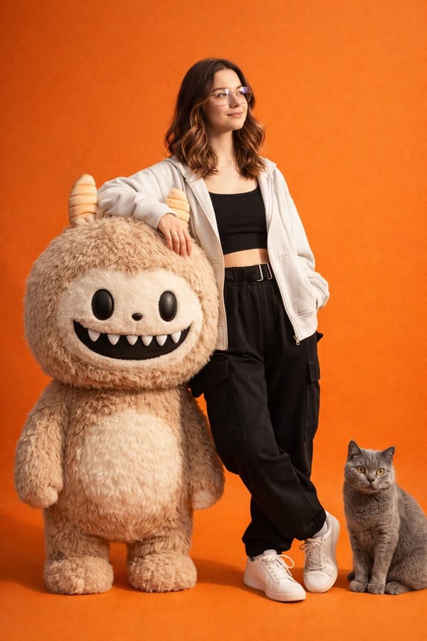 Create a hyper-realistic, high-detail studio photoshoot featuring the same person from the refe…