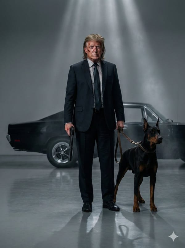 Full body cinematic shot of the person in the uploaded image as a hitman in a tailored black suit a… prompt example