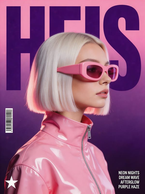 A stylized, retro-futuristic music poster in a synthwave aesthetic. The central focus is a woman in… prompt example