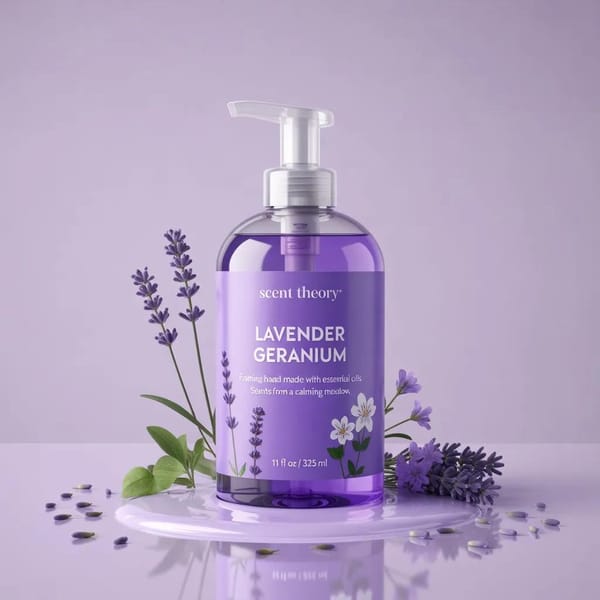 Use the uploaded image as the exact visual reference for product design, label, lavender placement,… prompt example