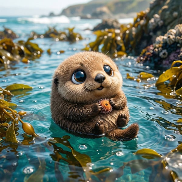 Make a photo of a cute ball-shaped version of a [animal], with big adorable over-sized eyes, it has… prompt example