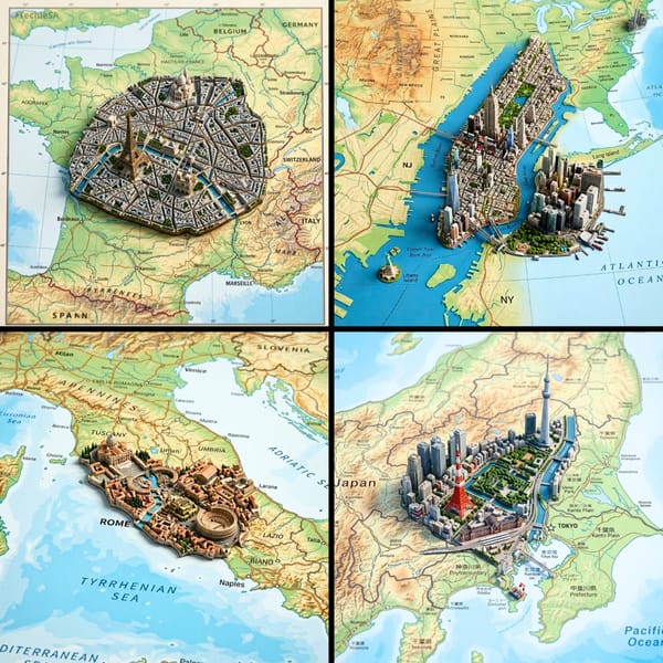 Ultra-realistic top-down geographic map with precise cartographic accuracy, clearly defining the tr… prompt example