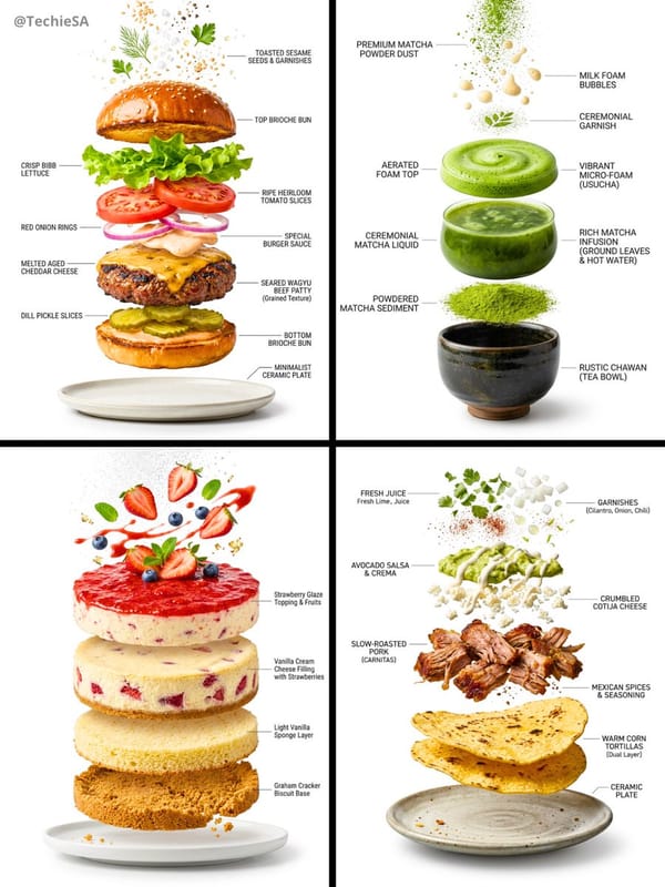 Create a hyper-realistic exploded vertical infographic composition of [FOOD]. prompt example
