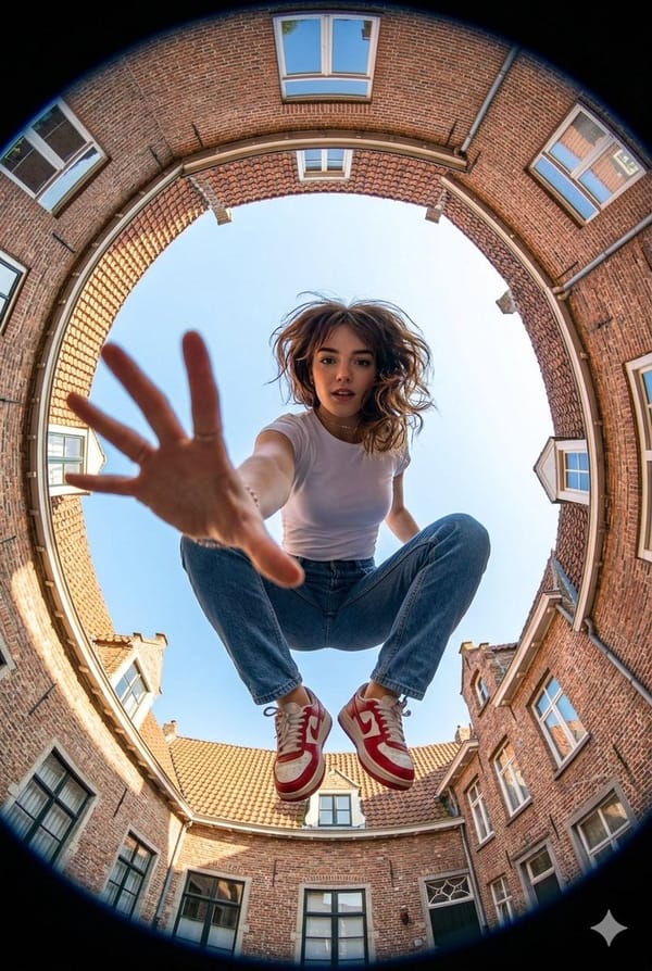 Make an Ultra-wide fisheye lens perspective shot from ground level looking straight up at a you…