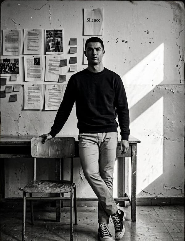 Create a high-contrast black and white portrait in a quiet classroom.Use uploaded image as referenc… prompt example