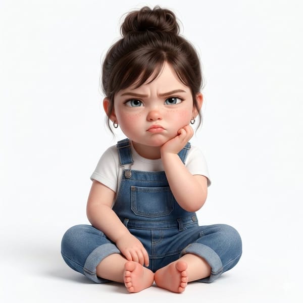 Create a super cute, hyper-realistic 3D render of a toddler girl who is a younger version of the pe… prompt example