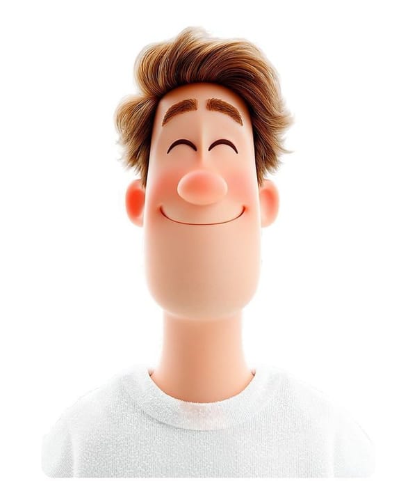 3D avatar of a man, with a happy face on a white background, no necks. Conceptual playlist style di… prompt example