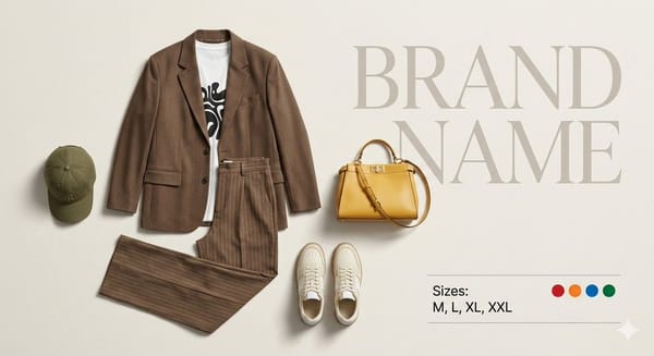Create a premium fashion catalog flat lay on a clean soft beige studio background. prompt previ…