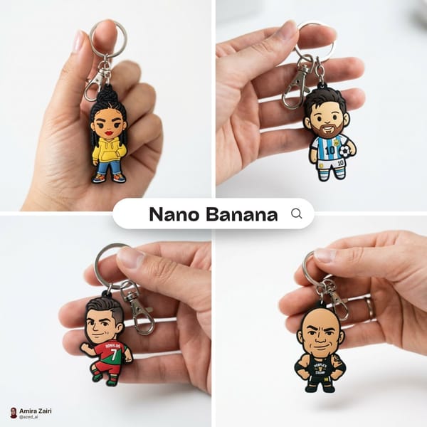 Close-up photo of a cute, colorful rubber keychain held gently in a person’s hand. The keychain fea… prompt example