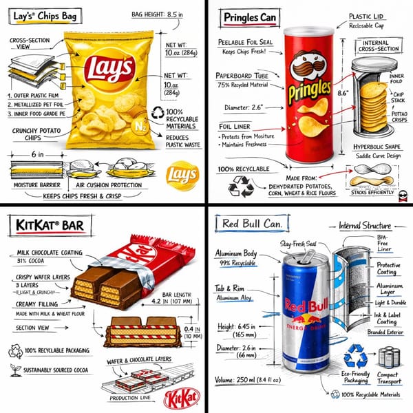 Create a branded technical infographic of a [SNACK], combining a realistic photograph or photoreal… prompt example