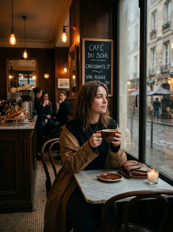 Café du Soir, Croissants, Vin Rouge. prompt preview