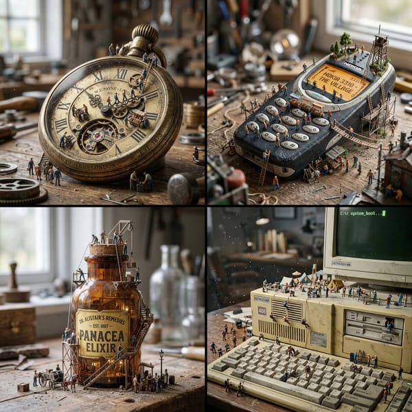 Create a hyper-realistic macro photograph of a miniature surreal scene. The environment is dominate… prompt example