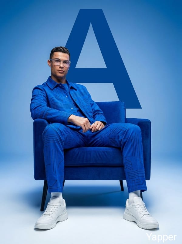 Minimalist fashion studio photoshoot featuring stylish people sitting confidently on a modern chair… prompt example