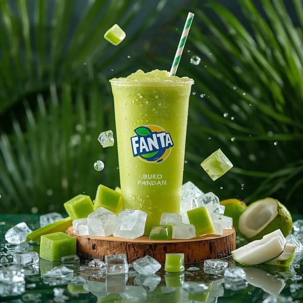 Ultra-realistic commercial product photography of a cold green tropical drink in a transparent plas… prompt example
