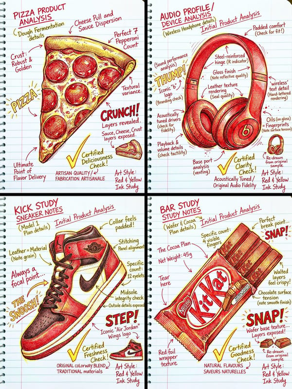 Use the image I sent. Create a hand-drawn portrait illustration with red and yellow pen on notebook… prompt example