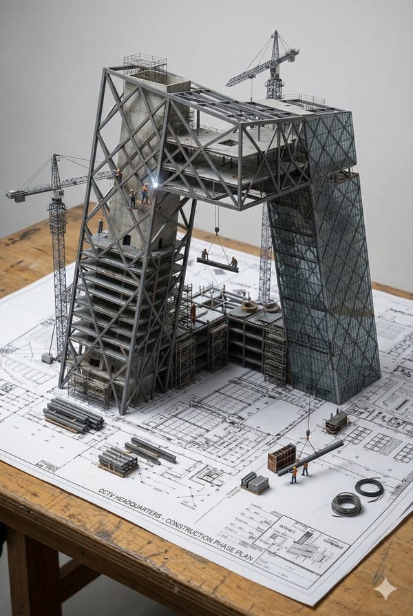 An architectural blueprint of {BUILDING_NAME} placed on a {SURFACE}, with a photorealistic miniatur… prompt example