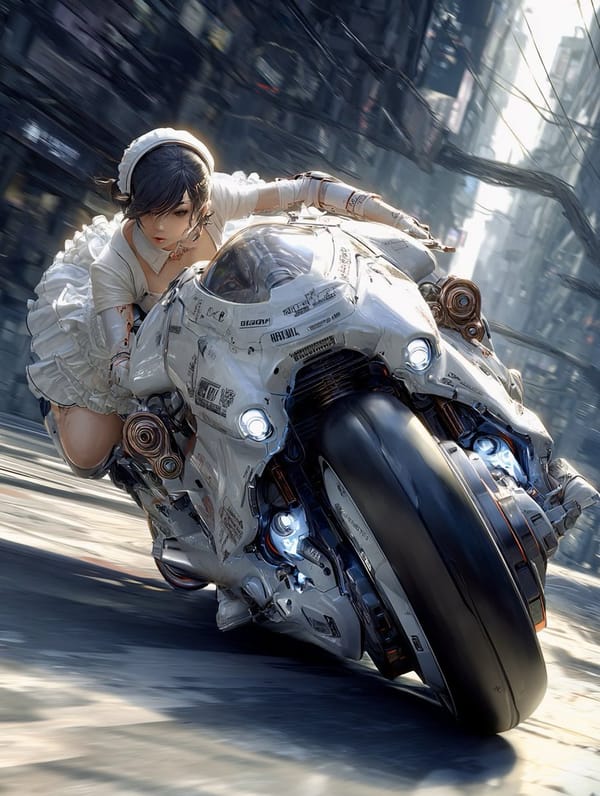 「バイク通勤で〜す♪」 prompt example