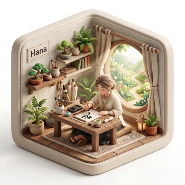 Create a 3D isometric diorama illustration of an original character named [CHARACTER NAME], peacefu… prompt example