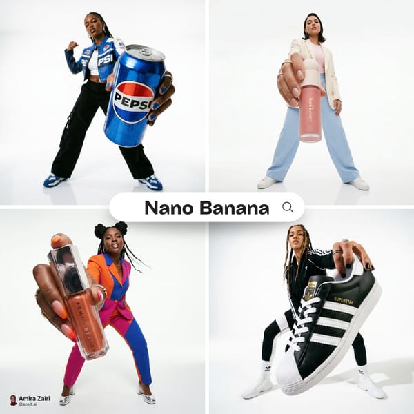 Low-angle fashion campaign photograph of a confident model holding a large [product name] very clos… prompt example