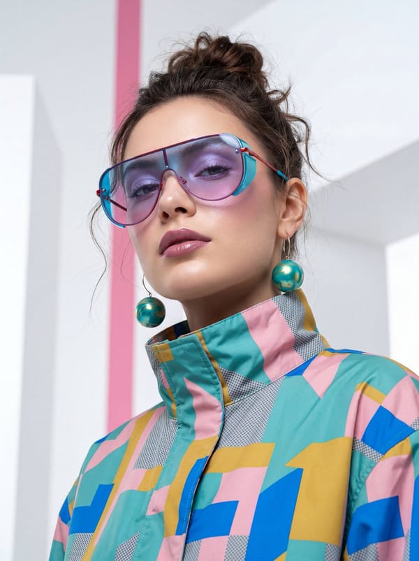 A high-fashion, cinematic portrait of a young woman with a sharp, modern aesthetic. She is posi…