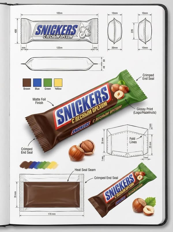 Using the attached image, create an illustration sheet of professional industrial design packaging… prompt example