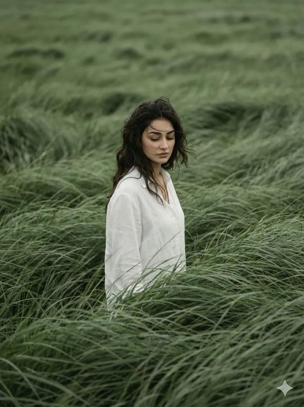 Create a 3:4 cinematic, atmospheric editorial portrait using the attached photo as the exact face a… prompt example