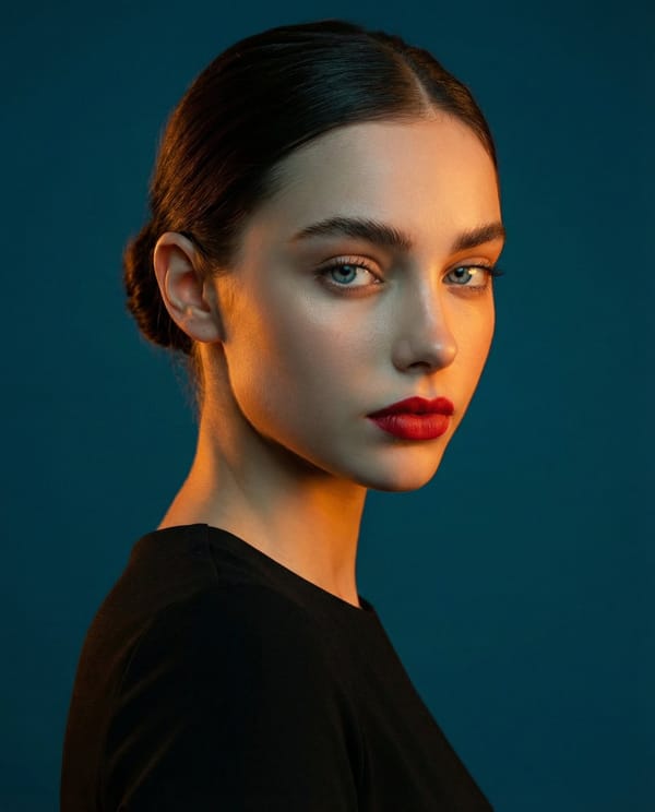 A studio portrait, medium shot of a prompt example