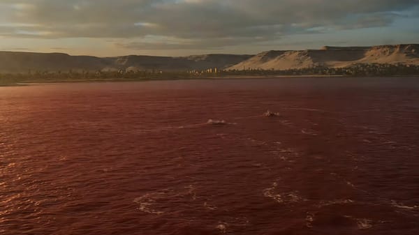 Hyper-realistic biblical horror epic, IMAX cinematography, Ridley Scott scale. 15-second chaotic in… prompt example