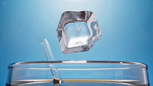 First-person POV of an ice cube dropped into a glass of soda. prompt preview