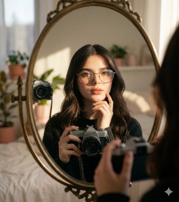 Maintain the same face and person (use attached photo for accurate face) A self-portrait of a young… prompt example