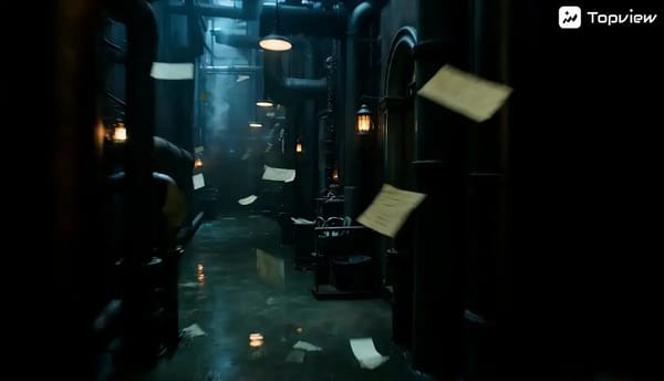 Noir fantasy film sequence. Opening shot: The camera enters a house. On a perch sits a futuristic m… prompt example