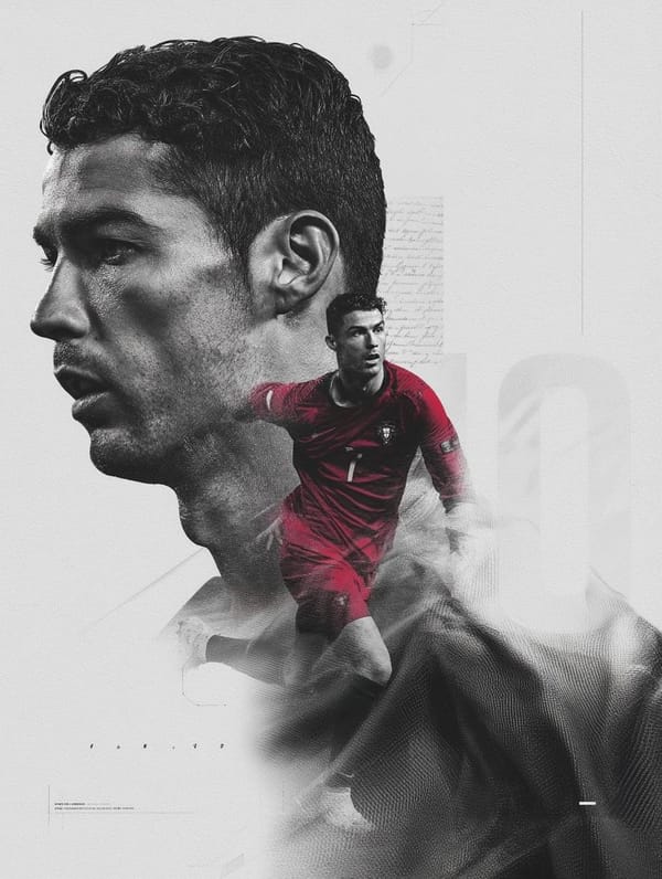 A dramatic double exposure portrait of a professional football player, large side-profile face in b… prompt example