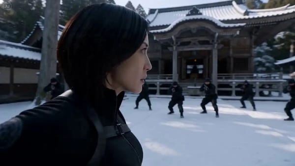 ultra cinematic 15-second continuous action sequence, a deadly kunoichi in a sleek combat outfi…