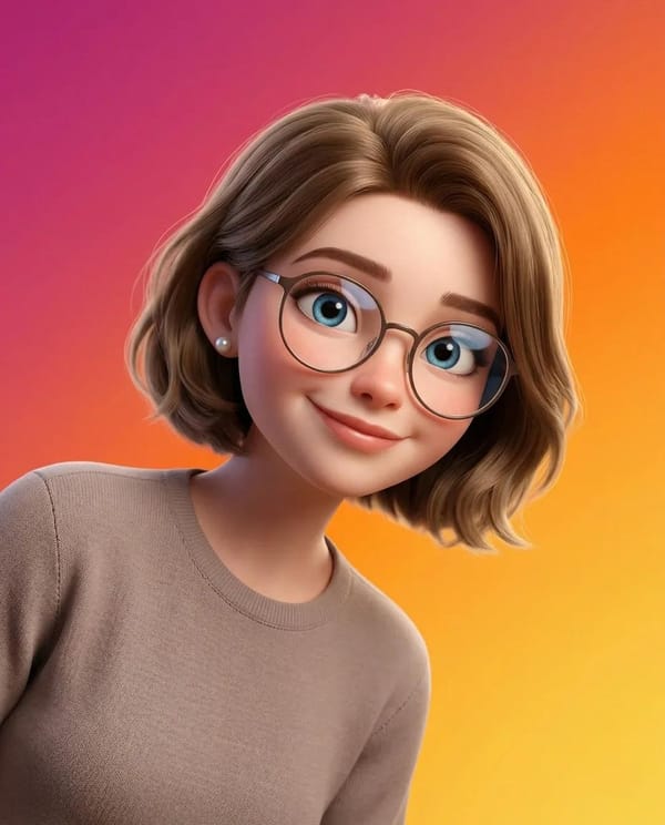 A stylized Pixar-style 3D portrait of a young person with smooth skin, large expressive blue eyes,… prompt example
