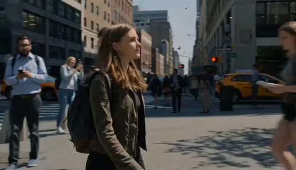 Cinematic ultra-realistic 15-second short film, western girl in a dark jacket walking through a…