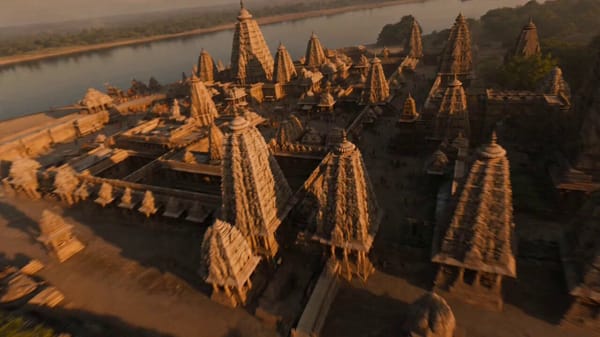 extremely fast-paced cinematic FPV flying through the ancient Indian Anga kingdom, hyper-realistic,… prompt example