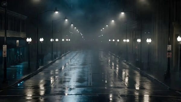 Ultra-cinematic 15-second multi-angle action sequence in a dark city street at night, wet aspha…