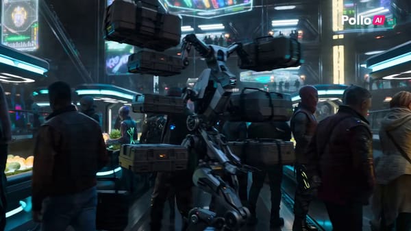 [Scene] A busy futuristic alien marketplace with neon lights, holograms, and glowing plants. [Subje… prompt example