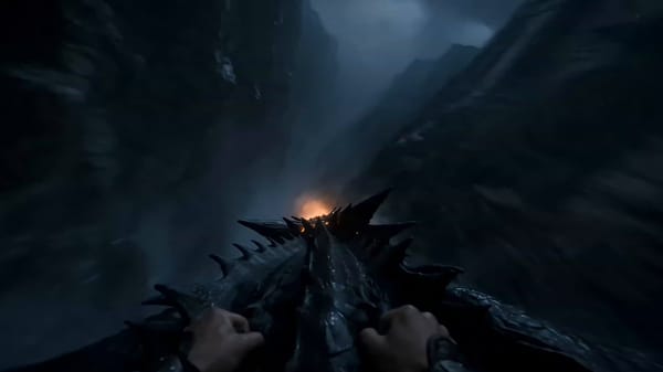 Create a photorealistic ultra-cinematic 15-second first-person POV action scene. We are riding…