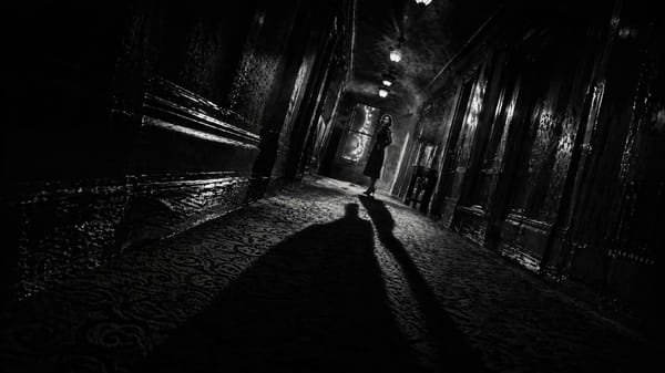 A shadow moves before its owner in a Hitchcock style corridor, and your brain knows something i…