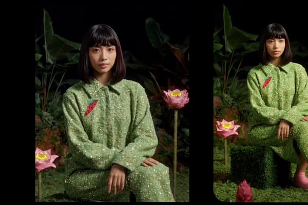 Create a cinematic 10-second luxury fashion TV commercial spot by animating the exact character…