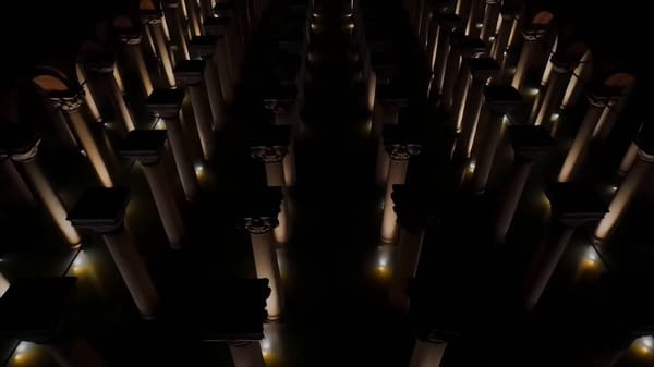 Cinematic 15-second historical landmark tour of the Basilica Cistern composed of 15 rapid 1-second… prompt example