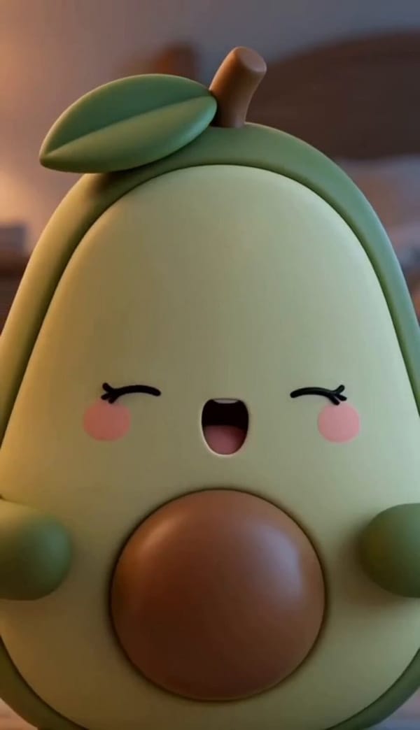 A cute stylized 3D character of a little avocado with arms, designed as a premium soft collectible… prompt example