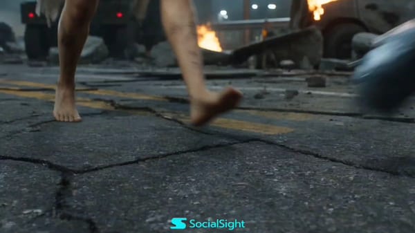 Ultra-realistic cinematic scene at a destroyed Gwanghwamun Gate. Cracked roads, burning vehicles, d… prompt example